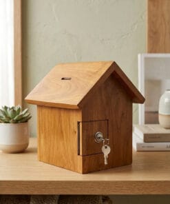 Premium Wooden House Shape Money Bank with Lock | Handmade Savings Box for Home & Kids